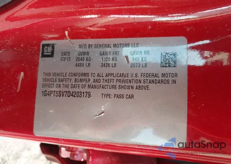 2013 Buick Verano Premium Group из США, поврежденный, VIN 1G4PT5SV7D4203179